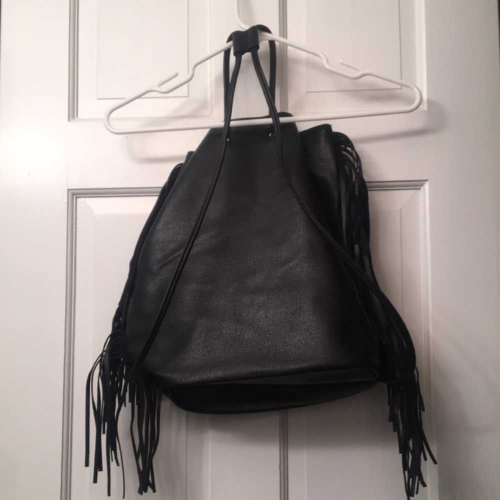 NWT, VS black faux leather fringed backpack - Picture 6 of 9